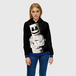 Толстовка-худи женская Marshmello на чёрном фоне, цвет: 3D-синий — фото 2