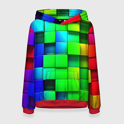 Толстовка-худи женская Цветные неоновые кубы, цвет: 3D-красный
