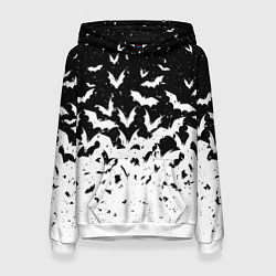 Толстовка-худи женская Black and white bat pattern, цвет: 3D-белый