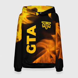 Толстовка-худи женская GTA - gold gradient: надпись, символ, цвет: 3D-черный