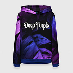 Толстовка-худи женская Deep Purple neon monstera, цвет: 3D-синий