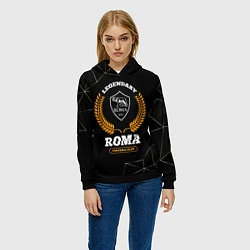 Толстовка-худи женская Лого Roma и надпись legendary football club на тем, цвет: 3D-черный — фото 2