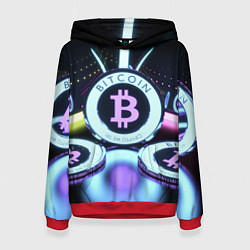 Толстовка-худи женская Неоновый светящийся биткоин, цвет: 3D-красный