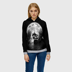 Толстовка-худи женская Корабль в ночи, цвет: 3D-меланж — фото 2