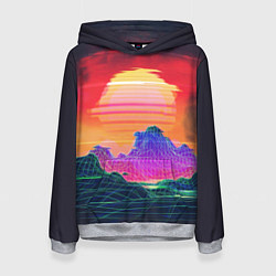 Толстовка-худи женская Синтвейв неоновые горы на закате, цвет: 3D-меланж