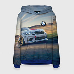 Толстовка-худи женская Мощная бэха на трассе, цвет: 3D-синий