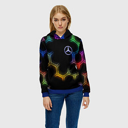 Толстовка-худи женская Mercedes - neon pattern, цвет: 3D-синий — фото 2