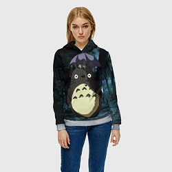 Толстовка-худи женская Totoro in rain forest, цвет: 3D-меланж — фото 2