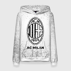 Толстовка-худи женская AC Milan с потертостями на светлом фоне, цвет: 3D-белый