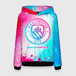 Толстовка-худи женская Manchester City neon gradient style, цвет: 3D-черный