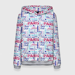 Толстовка-худи женская Парижская бумага с надписями - текстура, цвет: 3D-меланж