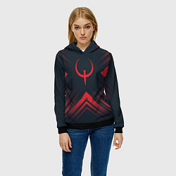 Толстовка-худи женская Красный символ Quake на темном фоне со стрелками, цвет: 3D-черный — фото 2