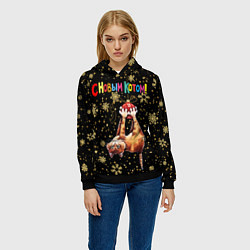 Толстовка-худи женская С Новым Котом! Мяу!, цвет: 3D-черный — фото 2