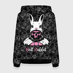 Толстовка-худи женская Hell rabbit, year of the rabbit, цвет: 3D-черный