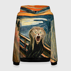 Толстовка-худи женская Нейросеть - крик кота, цвет: 3D-черный
