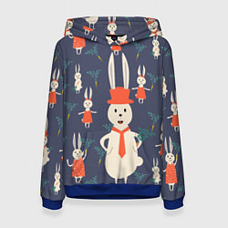 Толстовка-худи женская Семья крольчат, цвет: 3D-синий