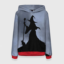 Толстовка-худи женская Halloween - силуэт ведьмы с котом, цвет: 3D-красный