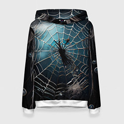 Толстовка-худи женская Halloween - паутина на фоне мрачного неба, цвет: 3D-белый