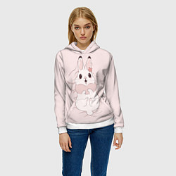 Толстовка-худи женская Милый кролик на розовом, цвет: 3D-белый — фото 2