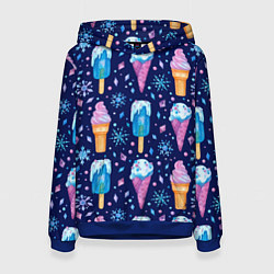 Толстовка-худи женская Новогоднее мороженое, цвет: 3D-синий