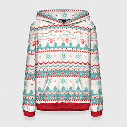 Толстовка-худи женская Новогодний свитер, но без оленей, цвет: 3D-красный