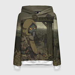 Толстовка-худи женская STALKER тень чернобыля нарисованный постер, цвет: 3D-белый
