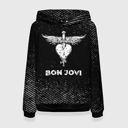 Толстовка-худи женская Bon Jovi с потертостями на темном фоне, цвет: 3D-черный