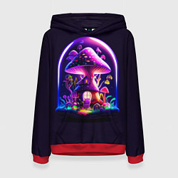Толстовка-худи женская Волшебный неоновый гриб в банке, цвет: 3D-красный