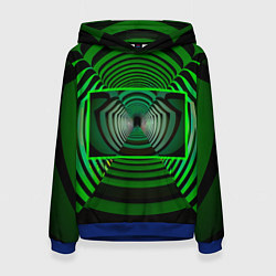 Толстовка-худи женская Зелёный туннель - оптическая иллюзия, цвет: 3D-синий