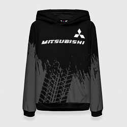 Толстовка-худи женская Mitsubishi speed на темном фоне со следами шин: си, цвет: 3D-черный