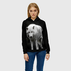 Толстовка-худи женская Белый волк на темном фоне, цвет: 3D-черный — фото 2