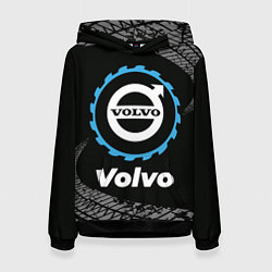 Толстовка-худи женская Volvo в стиле Top Gear со следами шин на фоне, цвет: 3D-черный