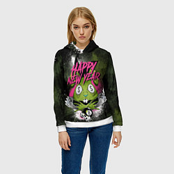 Толстовка-худи женская Geen rabbit happy new year, цвет: 3D-белый — фото 2