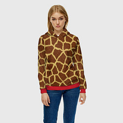 Толстовка-худи женская Текстура жирафа, цвет: 3D-красный — фото 2