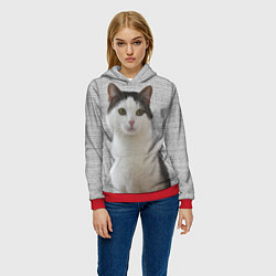 Толстовка-худи женская Задумчивый котик, цвет: 3D-красный — фото 2