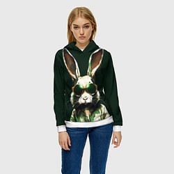 Толстовка-худи женская Заяц и очки, цвет: 3D-белый — фото 2