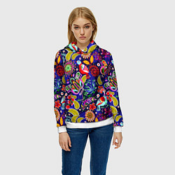 Толстовка-худи женская Multicolored floral patterns, цвет: 3D-белый — фото 2