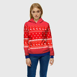 Толстовка-худи женская Праздничный красный свитер, цвет: 3D-синий — фото 2