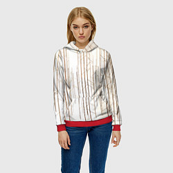 Толстовка-худи женская Абстрактные линии на светлом фоне, цвет: 3D-красный — фото 2