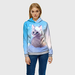 Толстовка-худи женская Заснеженный котик, цвет: 3D-меланж — фото 2