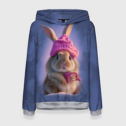 Толстовка-худи женская Ушастик в вязаной шапочке, цвет: 3D-меланж