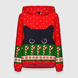 Толстовка-худи женская Котик: новогодний свитер, цвет: 3D-красный