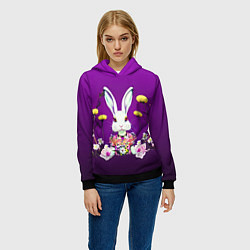 Толстовка-худи женская Кролик с одуванчиками, цвет: 3D-черный — фото 2