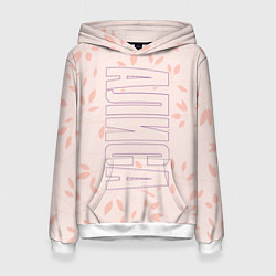 Толстовка-худи женская Алиса по-вертикали с розовым фоном, цвет: 3D-белый