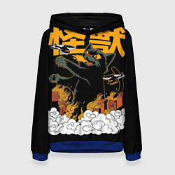 Толстовка-худи женская Кот-годзилла, цвет: 3D-синий
