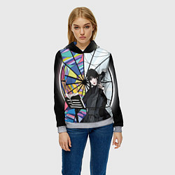 Толстовка-худи женская Уэнсдэй играет на виолончели на фоне окна, цвет: 3D-меланж — фото 2