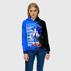Толстовка-худи женская Соник на синем фоне, цвет: 3D-синий — фото 2