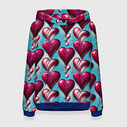 Толстовка-худи женская Паттерн красные абстрактные сердца, цвет: 3D-синий