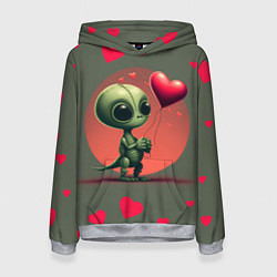 Толстовка-худи женская Влюбленный инопланетянин, цвет: 3D-меланж