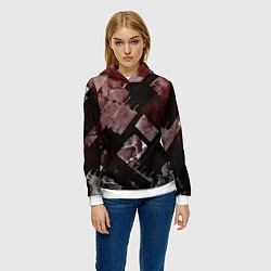 Толстовка-худи женская Красные и чёрные полосы, цвет: 3D-белый — фото 2